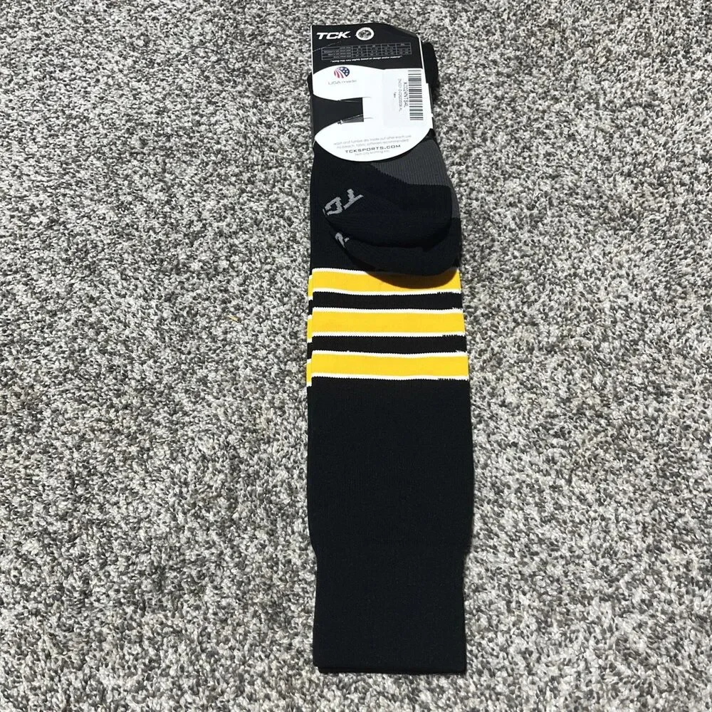 TCK Performance Yellow, Black and White Knee-High Striped XL NWT